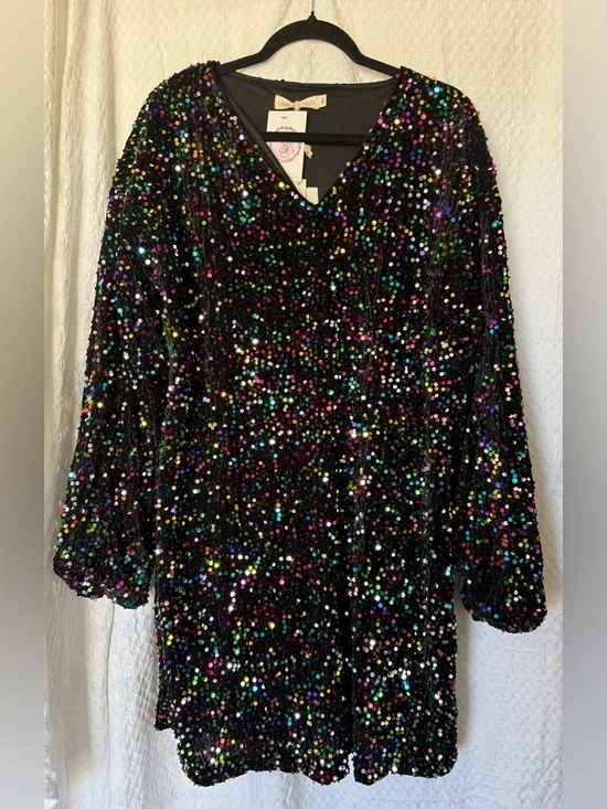 Grace + Emma Multicolor Sequin Party Dress 3XL NWT Long Sleeve Shift - Picture 2 of 5